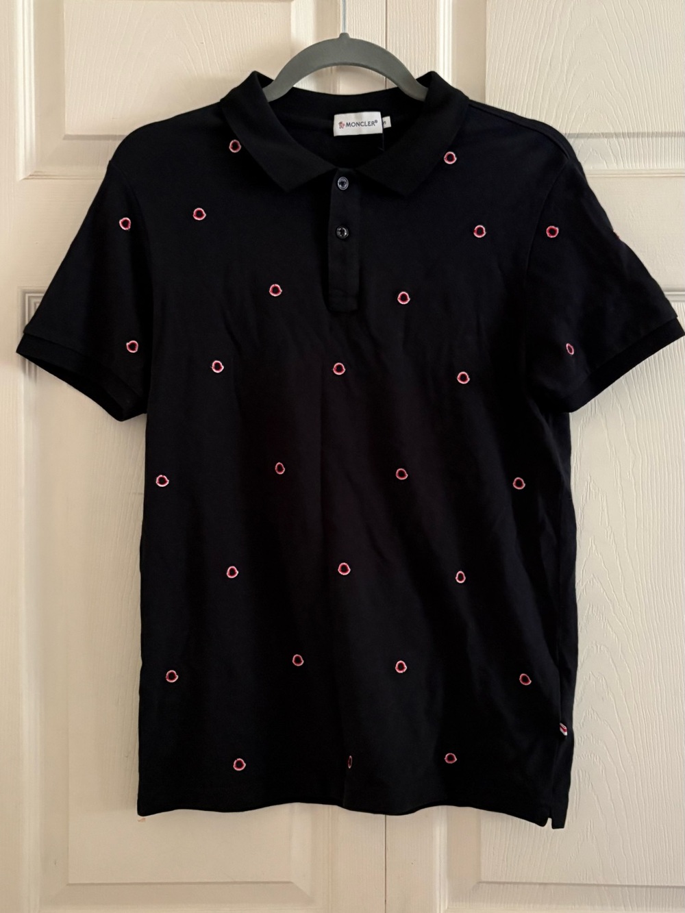 Moncler Black Polo with Multicolor Dot Embroidery Polo Shirt